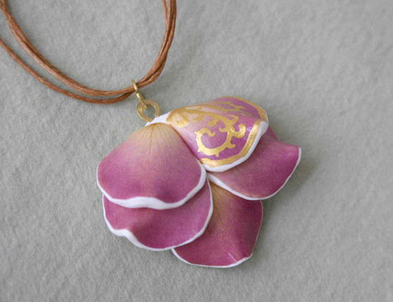 Real Flower Pendant With Golden Pattern - Botanist In Love Jewelry | HandmadeHome
